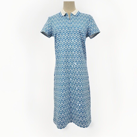 J.McLaughlin Montclair Polo Dress S Catalina Cloth Blue Geo Shift Zip Collar - Picture 1 of 12